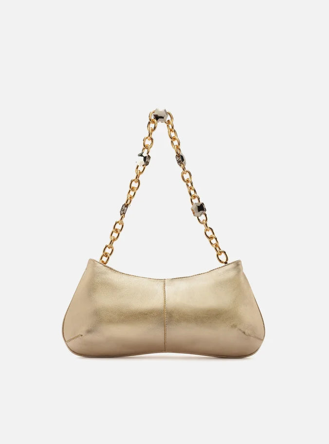 Bolsa Baguete Dourada Couro Média Corrente