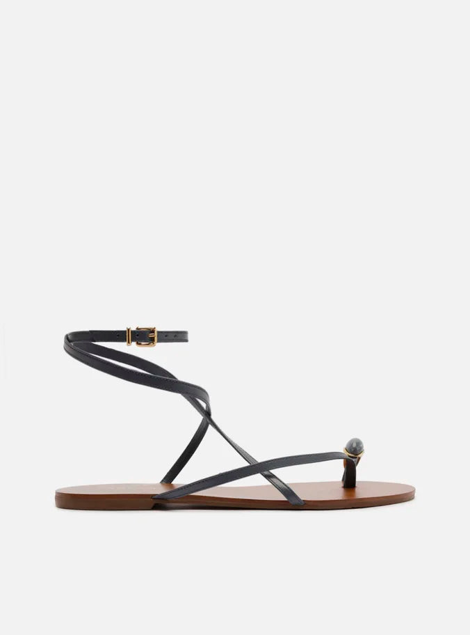 Rasteira Azul Couro Dedeira Pedra