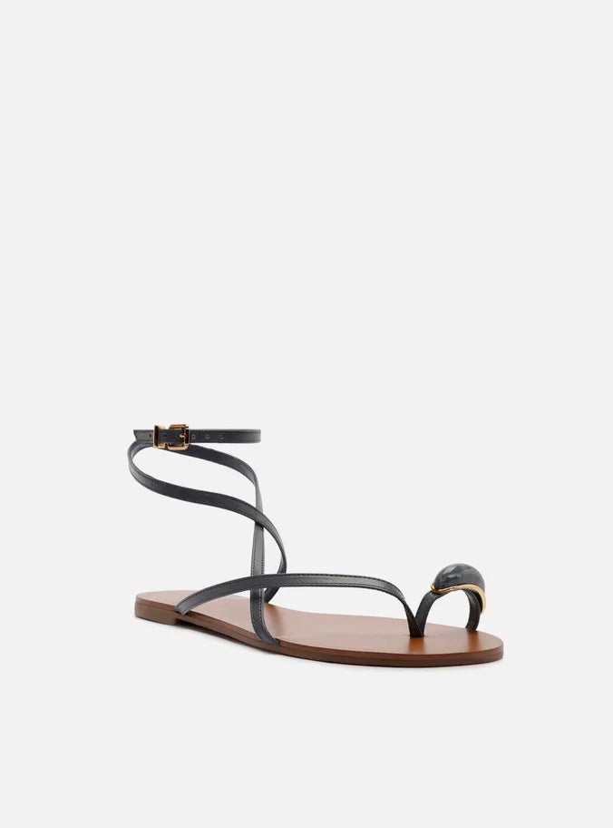 Rasteira Azul Couro Dedeira Pedra