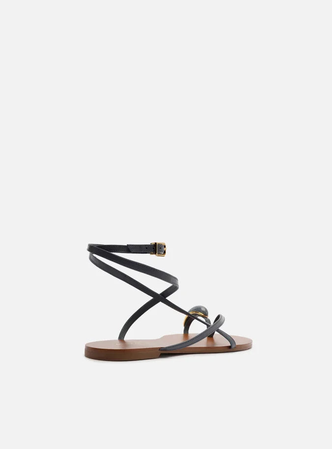 Rasteira Azul Couro Dedeira Pedra