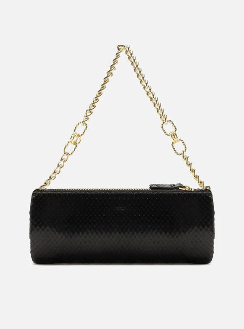 Bolsa Shoulder Preta Snake Grande Pedras