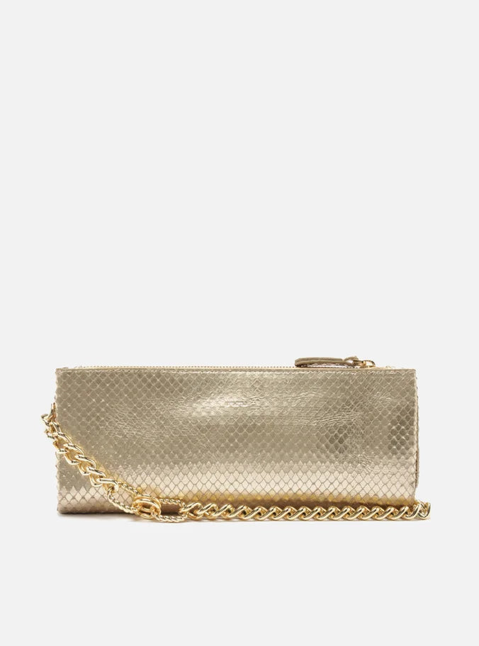 Bolsa Shoulder Dourada Snake Grande Pedras