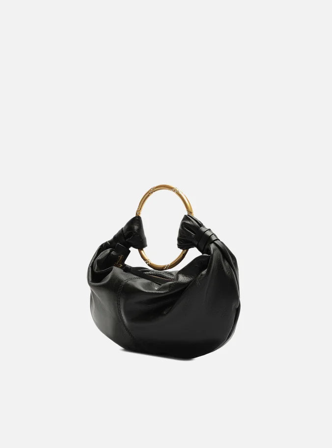 Bolsa Tiracolo Preta Couro Pequena Argola