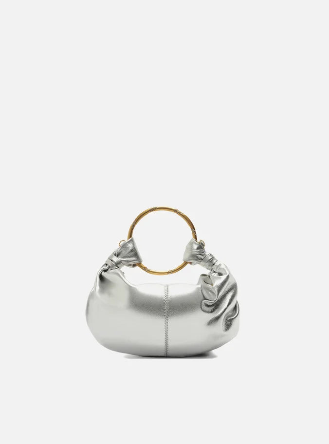 Bolsa Tiracolo Prata Couro Pequena Argola