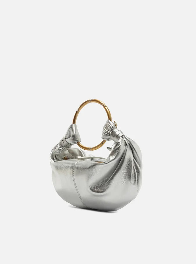 Bolsa Tiracolo Prata Couro Pequena Argola