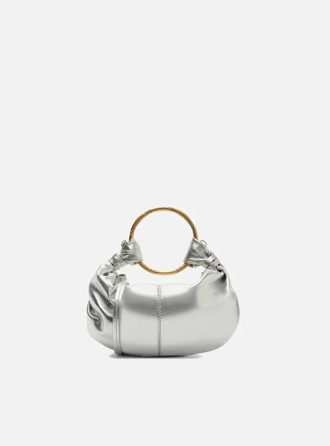 Bolsa Tiracolo Prata Couro Pequena Argola